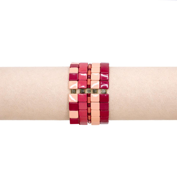 Set 5 Bracciali Smaltato Mix Rosa - Corallo - Rosso
